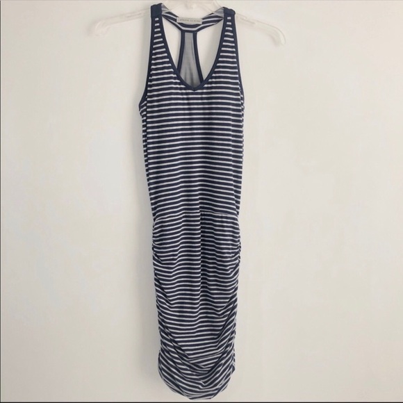 ATHLETA Blue and Gray Ember Stripe Racerback Dress w/ Ruching Size XXS - Picture 2 of 8